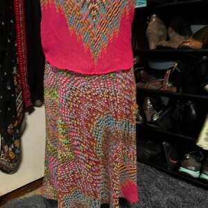 Robbie Bee Boho 2-Piece Set - Pink Top & Multi-Color Geometric Maxi Skirt, Size